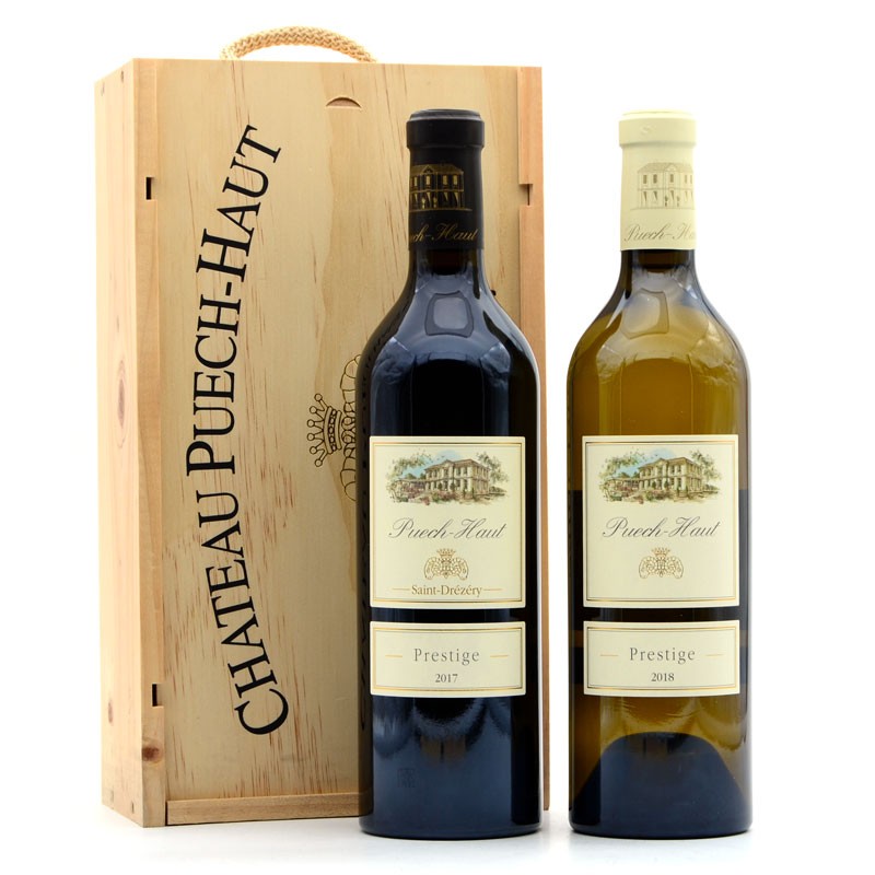 Château Puech Haut - Coffret de 2 bouteilles de Prestige - 1 Rouge + 1 Blanc