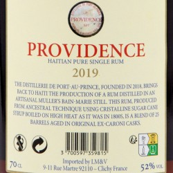 Providence - Haitian Rum - 3 ans, contre-étiquette