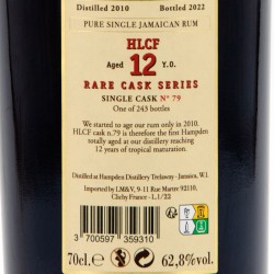 Hampden - Rum HLCF Rare Cask n°79 - 12 ans 2010, contre-étiquette