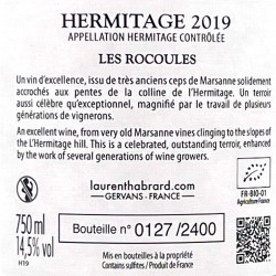 Laurent Habrard - Rocoules - Ermitage - Blanc 2019, contre-étiquette