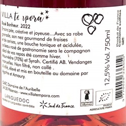 Villa Tempora - Rosé Bonheur - Rosé 2022, contre-étiquette