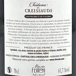 Château des Creissauds - Pastis Brut de Fût - 2020, contre-étiquette