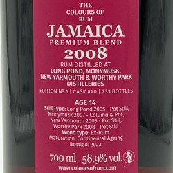 The Colours of Rum - Rhum Jamaica Blend W.S. - 14 ans 2008, contre-étiquette