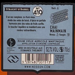 Neisson - Rhum Straight from the Barrel n°410 Mainmain - 2019, contre-étiquette